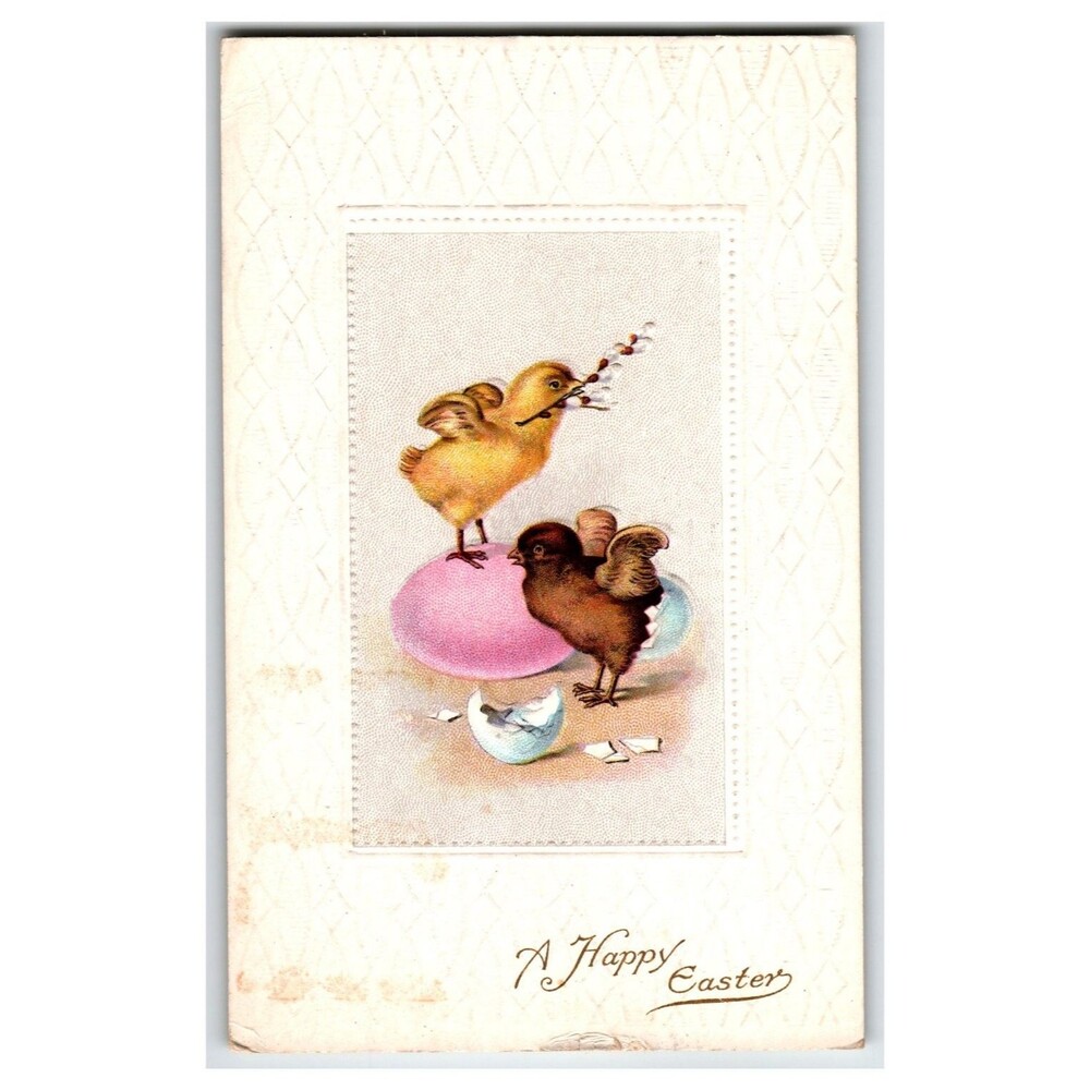 1917 Embossed Easter Postcard Chicks &  Willow Villa Park IL